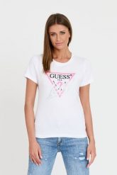 GUESS Biały damski T-shirt bawełniany Icon Tee, Rozmiar M. Białe t-shirty damskie Guess, m, z aplikacjami, z bawełny, bez kołnierzyka. W wyprzedaży za 181.99 zł.