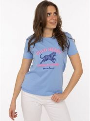 Zwillingsherz Koszulka "Wild Heart" w kolorze błękitnym rozmiar: M. Niebieskie koszulki damskie Zwillingsherz, m, bez wzorów, z bawełny, bez kołnierzyka, bez ramiączek. Za 82.99 zł.