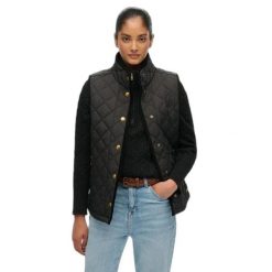 Damska kurtka bez rękawów Superdry Estate Country Liner. Czarne kurtki damskie Superdry, bez wzorów, z puchu, bez kaptura. Za 392.15 zł.