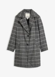 Płaszcz przejściowy w optyce wełny. Czarne płaszcze damskie bonprix, bez wzorów, z wełny, bez kaptura. Za 299.99 zł.