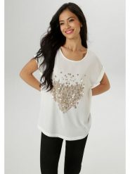 Aniston Koszulka w kolorze beżowym rozmiar: 40. Brązowe bluzki damskie Aniston, bez wzorów, bez kołnierzyka, bez ramiączek. Za 56.99 zł.