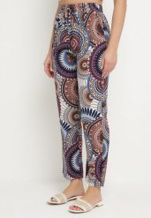 Niebiesko-Brązowe Bawełniane Spodnie o Szerokim Kroju z Wysokim Stanem ze Wzorem Boho Zarrive. Niebieskie spodnie materiałowe damskie Born2be, bez wzorów, z bawełny. Za 29.99 zł.