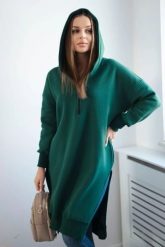 Bluza ocieplana z rozcięciami na bokach ciemno zielona. Zielone bluzy damskie KESI, l, bez wzorów, z bawełny, bez kaptura. Za 284.37 zł.