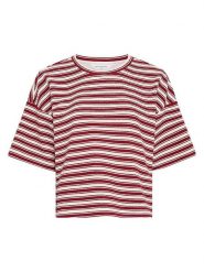 MOSS COPENHAGEN Koszulka w kolorze bordowo-białym rozmiar: M/L. Czerwone bluzki damskie Moss Copenhagen, l, bez wzorów, bez kołnierzyka, bez ramiączek. Za 129.95 zł.