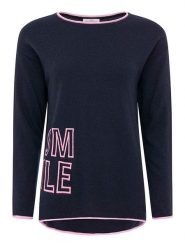 Zwillingsherz Sweter "Smile" w kolorze granatowym rozmiar: M. Niebieskie swetry klasyczne damskie Zwillingsherz, m, z kaszmiru, bez kołnierzyka. Za 193.45 zł.