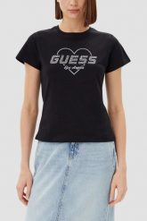 GUESS Czarny damski t-shirt Narciso. Czarne t-shirty damskie Guess, s, z aplikacjami, bez kołnierzyka. W wyprzedaży za 122.99 zł.