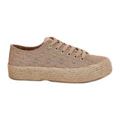 Wzorzyste Trampki Damskie Na Platformie Z Plecionką Lee Cooper LCW-25-08-3646L Khaki beżowy. Brązowe trampki damskie bez wzorów, z materiału, bez zapięcia. Za 197.76 zł.