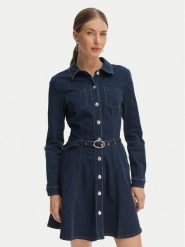 Morgan Sukienka jeansowa 261-RODEX Granatowy Slim Fit. Niebieskie sukienki damskie Morgan, bez wzorów, z bawełny, bez ramiączek. Za 429.99 zł.