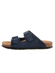 Billowy Skórzane klapki w kolorze granatowym rozmiar: 39. Niebieskie klapki damskie Billowy, bez wzorów, z otwartym noskiem, bez obcasa, bez zapięcia. Za 130.99 zł.