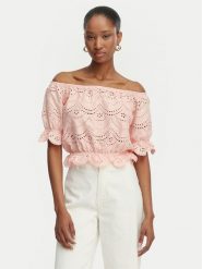 Guess Bluzka W6GP47 K3336 Koralowy Regular Fit. Pomarańczowe bluzki damskie Guess, xxl, z aplikacjami, z bawełny, bez kołnierzyka, bez ramiączek. Za 294.99 zł.