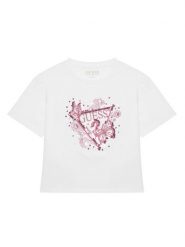 Guess T-Shirt J5YI35 K6YW4 Biały Regular Fit. Białe koszulki i t-shirty dziewczęce Guess, z aplikacjami, z bawełny, bez kołnierzyka, bez ramiączek. Za 79.99 zł.