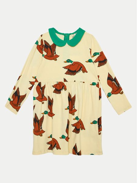 Mini Rodini Sukienka codzienna Ducks 2275012123 Żółty Regular Fit. Żółte sukienki dziewczęce Mini Rodini, bez wzorów, z bawełny, bez ramiączek, mini, proste. Za 199.99 zł.