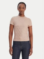 Guess T-Shirt W4BI26 J1314 Beżowy Regular Fit. Brązowe t-shirty damskie Guess, xs, z aplikacjami, z bawełny, bez kołnierzyka. Za 269.99 zł.