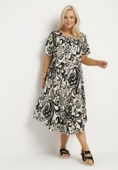 Czarna Rozkloszowana Sukienka z Wiskozy z Geometrycznym Wzorem Emisova. Czarne sukienki damskie Born2be, bez wzorów, z wiskozy, eleganckie, bez ramiączek. Za 109.99 zł.