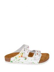 Moosefield Skórzane klapki w kolorze białym ze wzorem rozmiar: 39. Białe klapki damskie Moosefield, bez wzorów, ze skóry, z otwartym noskiem, bez obcasa, bez zapięcia. Za 128.45 zł.