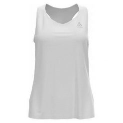 Koszulka tech. damska bez rękawów Odlo Tank crew neck ESSENTIAL. Białe koszulki damskie ODLO, xl, bez wzorów, bez kołnierzyka, bez ramiączek. W wyprzedaży za 121.90 zł.