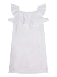 Guess Sukienka letnia J3GK19 WFBB0 Biały Regular Fit. Białe sukienki dziewczęce Guess, z aplikacjami, z bawełny, bez ramiączek, proste. Za 169.99 zł.