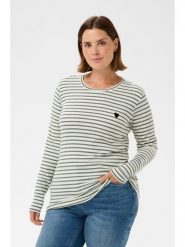 KAFFE curve Koszulka "Clia" w kolorze zielono-kremowym rozmiar: XL. Brązowe koszulki damskie KAFFE curve, xl, bez wzorów, bez kołnierzyka, bez ramiączek. Za 104.99 zł.