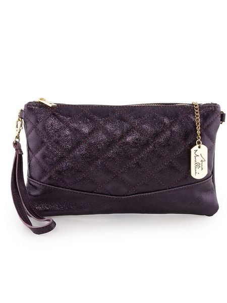 Anna Morellini Skórzana kopertówka w kolorze fioletowym - 27 x 11 x 3 cm rozmiar: onesize. Różowe torebki wieczorowe damskie Anna Morellini, bez wzorów, z materiału, przez ramię, pikowane, bez dodatków. Za 173.99 zł.