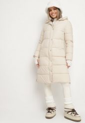 Jasnobeżowa Długa Kurtka Płaszcz Zapinana na Suwak i Napy z Kapturem Tasperia. Brązowe kurtki damskie Born2be, l, bez wzorów, z jeansu, z kapturem. Za 249.99 zł.