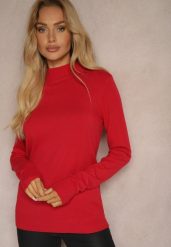 Czerwony Półgolf o Klasycznym Fasonie z Kaszmirem i Wiskozą Zailana. Czerwone swetry klasyczne damskie Renee, z kaszmiru, bez kołnierzyka. Za 59.99 zł.