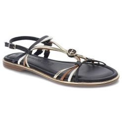 Granatowe Sandały Tamaris Eleganckie Płaskie Buty. Niebieskie sandały damskie Tamaris, bez wzorów, ze skóry, bez obcasa, na płaskiej podeszwie, bez zapięcia. Za 329.00 zł.