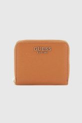 GUESS Brązowy mały portfel damski Laurel. Brązowe portfele damskie Guess, z aplikacjami, ze skóry ekologicznej. W wyprzedaży za 168.99 zł.