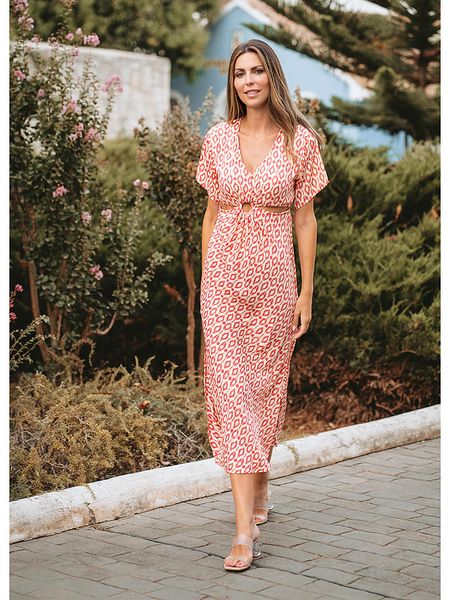 Isla Bonita by SIGRIS Sukienka w kolorze kremowo-czerwonym rozmiar: M. Brązowe sukienki damskie Isla Bonita by SIGRIS, bez wzorów, bez ramiączek. Za 91.77 zł.