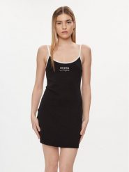 Guess Sukienka codzienna E4GK00 KBP41 Czarny Slim Fit. Czarne sukienki damskie Guess, z aplikacjami, z bawełny, bez ramiączek. Za 139.99 zł.