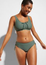 Bikini bustier (2 części) z wiązanym paskiem. Zielone bikini bonprix, bez wzorów. Za 104.99 zł.