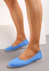 Niebieskie Balerinki z Imitacji Zamszu z Okrągłym Noskiem Garneli. Niebieskie balerinki damskie Born2be, bez wzorów, z jeansu, z okrągłym noskiem. Za 49.99 zł.
