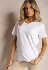 Biała T-shirt Erasorus. Białe t-shirty damskie Renee, xl, bez wzorów, z jeansu, bez kołnierzyka. Za 19.99 zł.