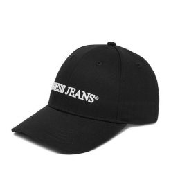 Czapka z daszkiem Guess Jeans. Czarne czapki z daszkiem damskie Guess Jeans, z aplikacjami, z jeansu. Za 99.99 zł.