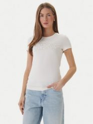 Guess T-Shirt W5GI04 J1314 Biały Slim Fit. Białe t-shirty damskie Guess, m, z aplikacjami, z bawełny, bez kołnierzyka. Za 194.99 zł.