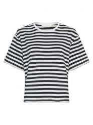 MOSS COPENHAGEN Koszulka "Kemba Bahara" w kolorze czarno-białym rozmiar: S/M. Białe koszulki damskie Moss Copenhagen, m, bez wzorów, z bawełny, bez kołnierzyka, bez ramiączek. Za 113.99 zł.