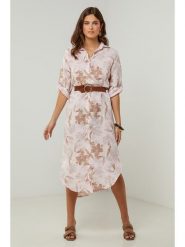 Lin Passion Lniana sukienka w kolorze kremowo-jasnoróżowym rozmiar: 38/40. Brązowe sukienki damskie Lin Passion, bez wzorów, ze lnu, klasyczne, bez ramiączek. Za 148.96 zł.