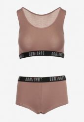 Jasnobrązowy Komplet Bawełniany Sportowy Biustonosz i Stringi oraz Szorty Elmera. Brązowe komplety bielizny Renee, bez wzorów, z bawełny. Za 34.99 zł.
