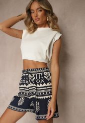 Granatowe Wiskozowe Szorty High Waist ze Wzorem Boho Lunadora. Niebieskie szorty damskie Renee, bez wzorów, z wiskozy, z podwyższonym stanem. Za 34.99 zł.