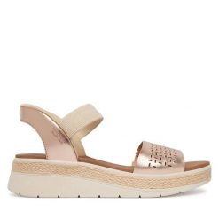 Sandały Skechers. Żółte sandały damskie Skechers, bez wzorów, bez obcasa, na płaskiej podeszwie, bez zapięcia. Za 319.99 zł.