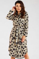 Sukienka koszulowa szmizjerka z asymetrycznym dołem beżowa. Brązowe sukienki damskie Sukienki.shop, bez wzorów, biznesowe, bez ramiączek. Za 229.00 zł.