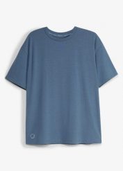 Koszulka sportowa oversize z bawełną, szybkoschnąca. Niebieskie koszulki sportowe damskie bonprix, bez wzorów, z bawełny, bez ramiączek. Za 54.99 zł.