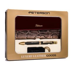Zestaw prezentowy Peterson bordowy skórzany. Czerwone portfele damskie Peterson, bez wzorów, ze skóry. Za 205.99 zł.