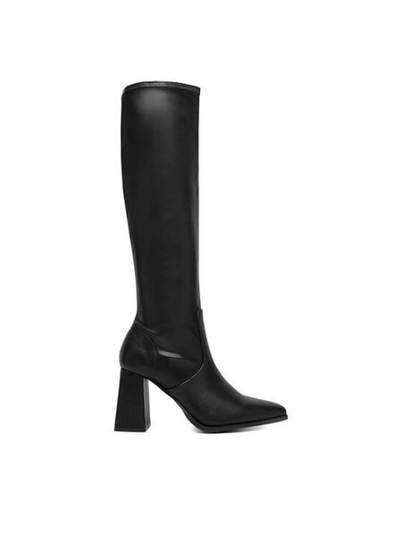 DeeZee Kozaki W4LD192504H Czarny. Czarne kozaki damskie DeeZee, z materiału, bez obcasa, na słupku, bez zapięcia. Za 179.99 zł.