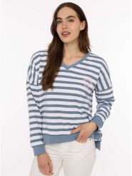 Zwillingsherz Bluza w kolorze niebiesko-białym rozmiar: S/M. Białe bluzy damskie Zwillingsherz, m, bez wzorów, bez kaptura. Za 162.87 zł.