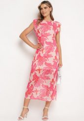 Różowa Sukienka Bodycon z Siateczki w Kwiatowy Wzór Yori. Czerwone sukienki damskie Born2be, bez wzorów, wizytowe, bez ramiączek. Za 149.99 zł.