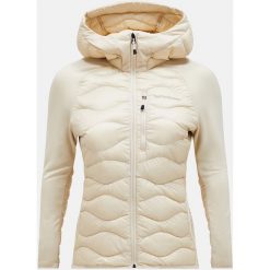 Kurtka Peak Performance puchowa damska Helium Down Hybrid Hood beżowa - L. Brązowe kurtki damskie Peak Performance, l, bez wzorów, z puchu, bez kaptura. W wyprzedaży za 919.00 zł.