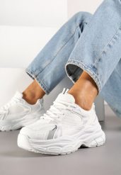 Białe Sneakersy Vices na Grubej Podeszwie z Tłoczeniami Nativine. Białe obuwie sportowe damskie Born2be, z jeansu, bez zapięcia. Za 99.99 zł.