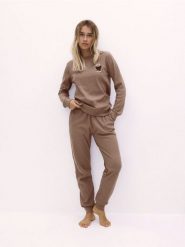 Dwuczęściowa piżama z dodatkiem bawełny - brązowy. Brązowe piżamy damskie Reserved, bez wzorów, z bawełny, bez ramiączek. W wyprzedaży za 89.99 zł.