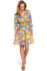 Wzorzysta Rozkloszowana Sukienka z Guzikami - Model 2. Sukienki damskie MOE, bez wzorów, z elastanu, wizytowe, bez ramiączek. Za 309.90 zł.