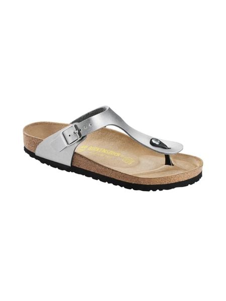 Birkenstock Japonki "Gizeh" w kolorze srebrnym rozmiar: 38. Szare klapki damskie Birkenstock, bez wzorów, ze skóry, z otwartym noskiem, bez obcasa, bez zapięcia. Za 355.78 zł.